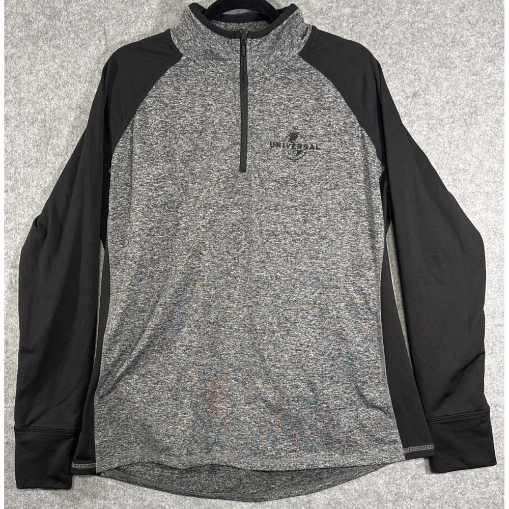 Universal Studios Quarter Zip Pullover Womens 2XL Grey Black Space Dye Raglan